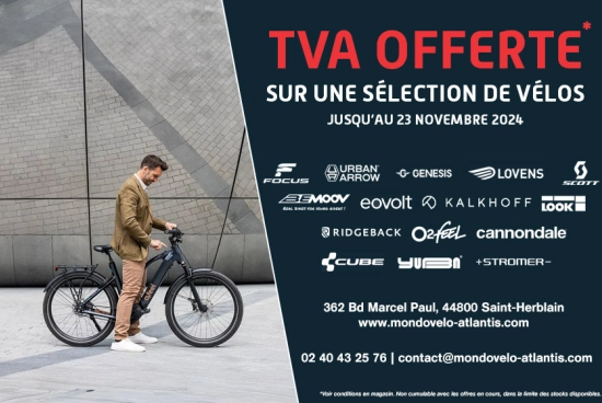 TVA offerte sur une sélection de vélos à Mondovélo Nantes Atlantis